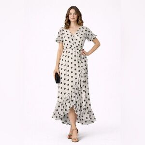 LC Lauren Conrad Petite Polka Dot Wrap Maxi Dress PL Ruffle